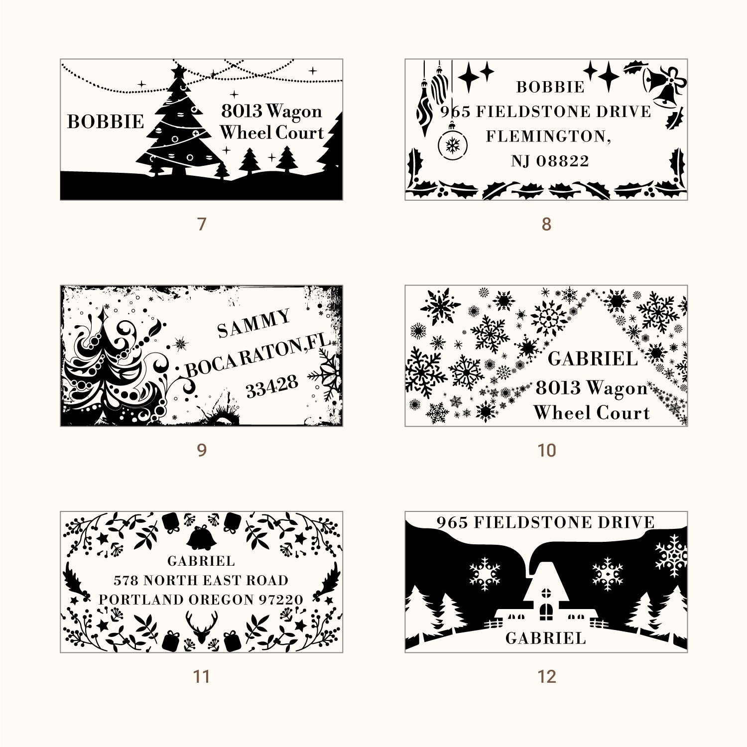 Personalisierter Weihnachts-Rechteck Adressen-Gummistempel (27 Designs)22