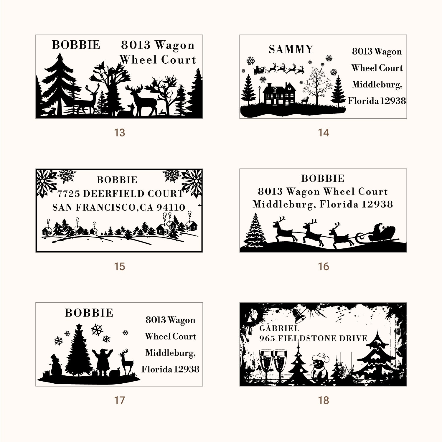 Personalisierter Weihnachts-Rechteck-Adressen-Gummistempel (27 Designs)33