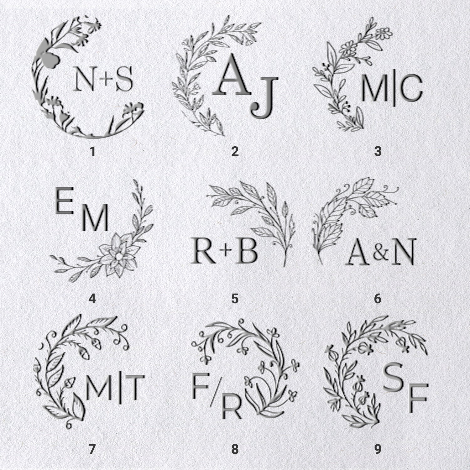 Chancela de Monograma de Casamento com Iniciais Botânicas Personalizado (27 Designs) Chancela de Monograma de Casamento com Iniciais Botânicas Personalizado (27 Designs)11