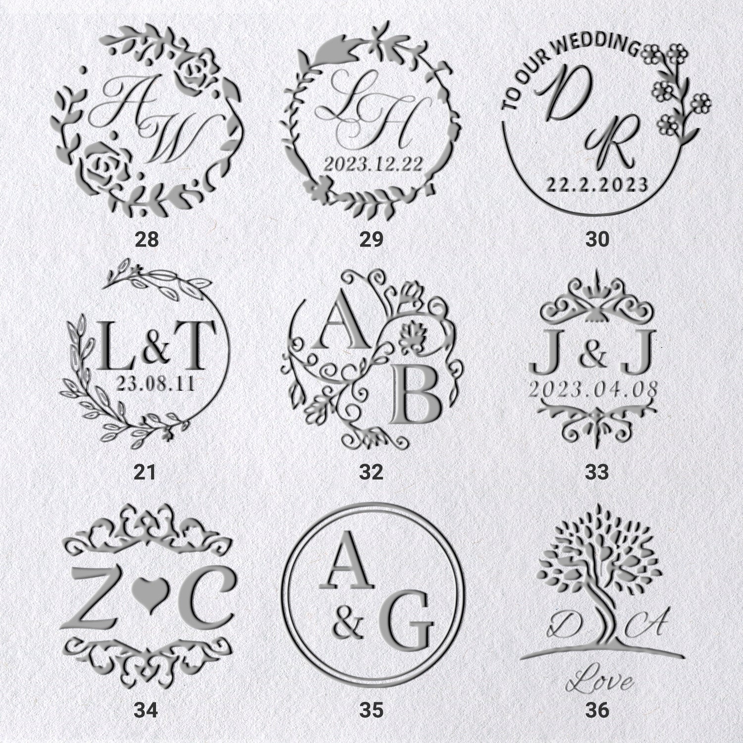Custom Initials Wedding Monogram Embossers (36 Designs) 28-361