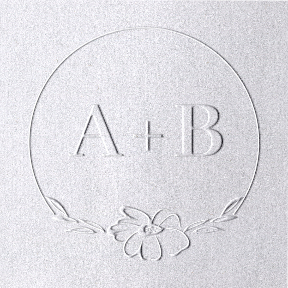 Sello en Seco Personalizado de Iniciales con Monograma de Flores para Boda 101