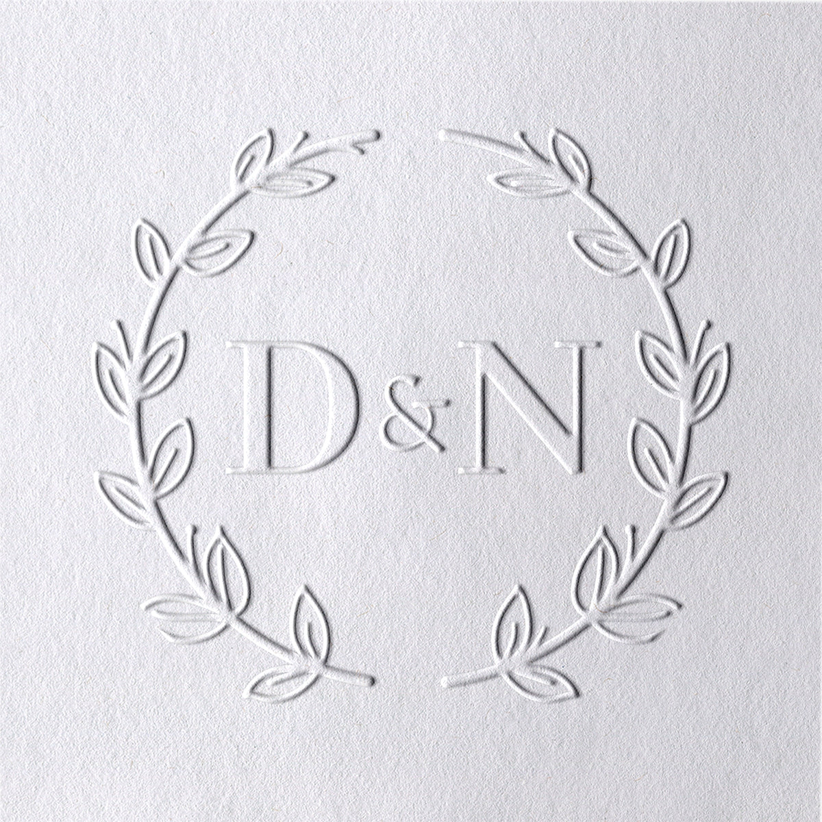 Timbre à sec personnalisé monogramme initiales mariage brindilles 311