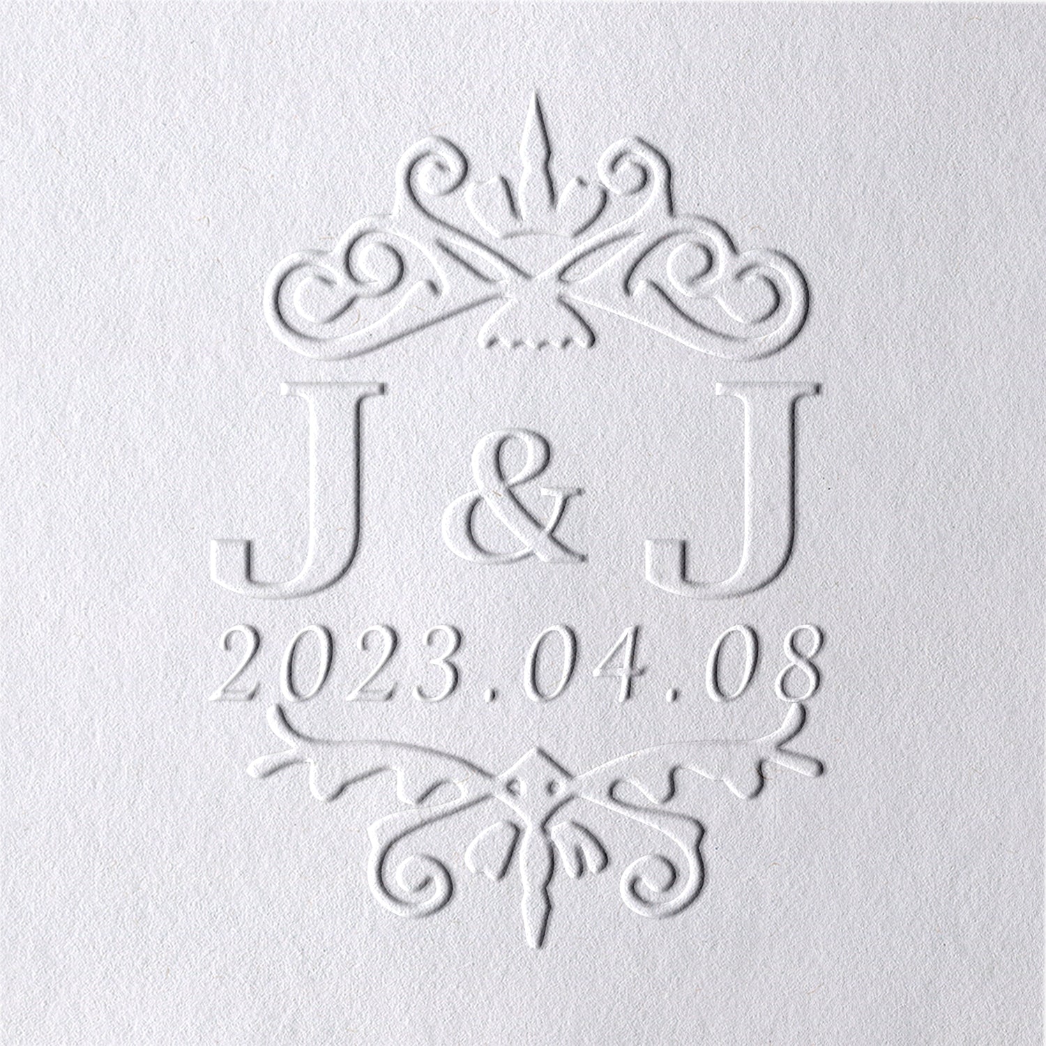 Sello en Seco Personalizado de Monograma de Boda con Iniciales Dobles y Fecha 331