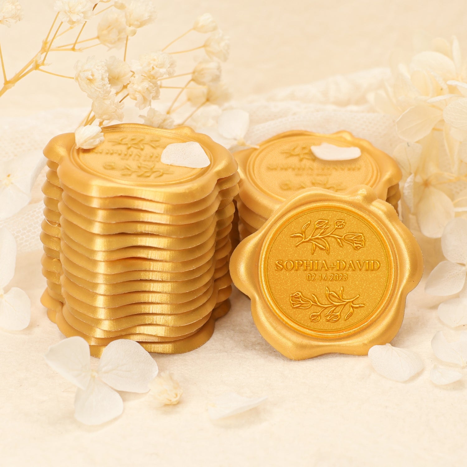 Autocollants Personnalisés de Sceau de Cire à Cacheter Tulipe Mariage Nom et Date 2-6