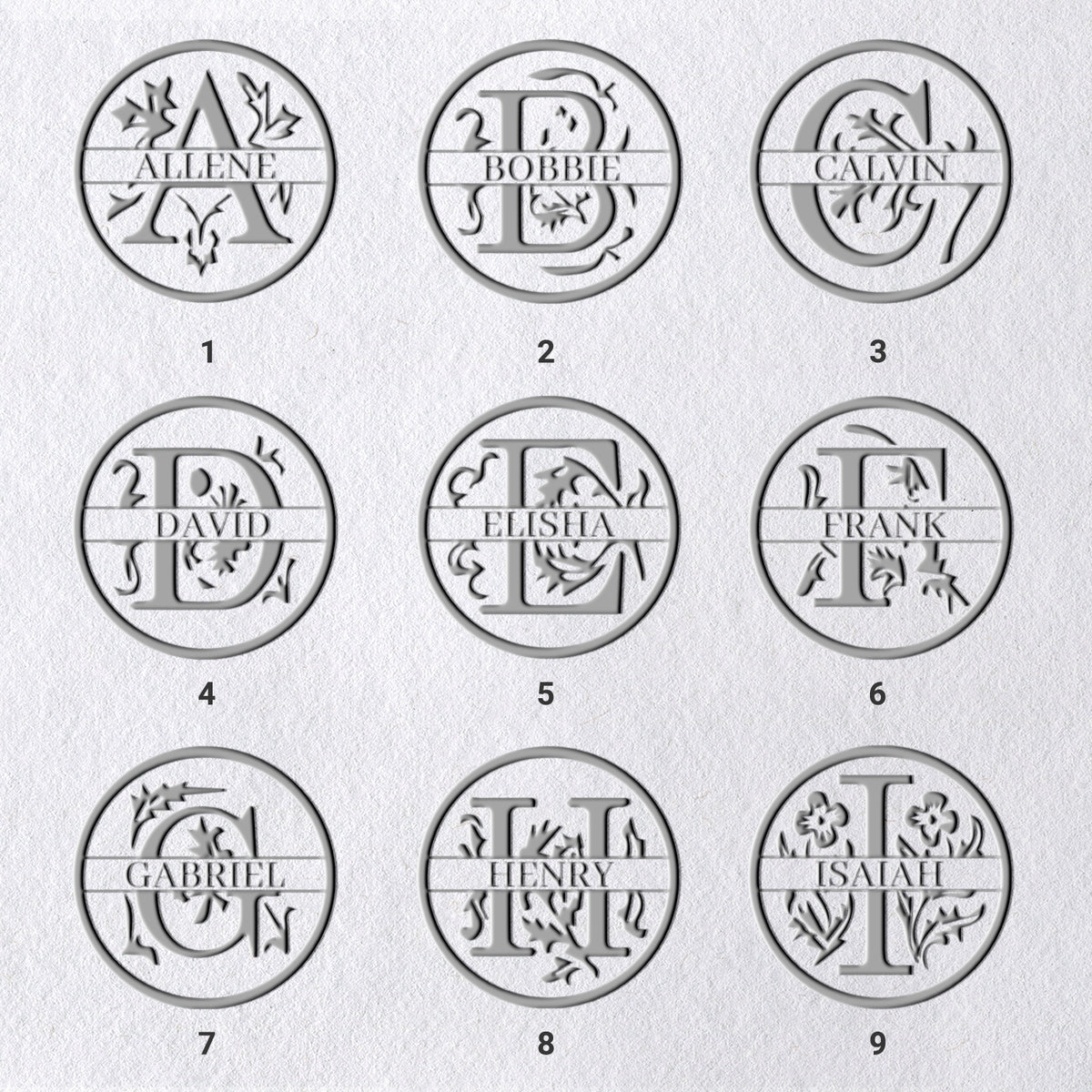 Timbre à sec de nom floral personnalisé à 26 lettres sku_1_11