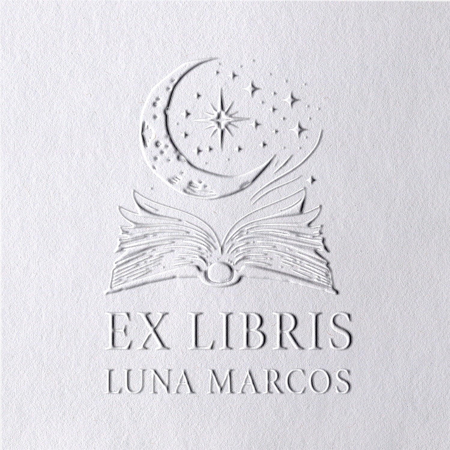 Sello en Seco Personalizado de Luna y Estrellas Ex Libris para Libros2