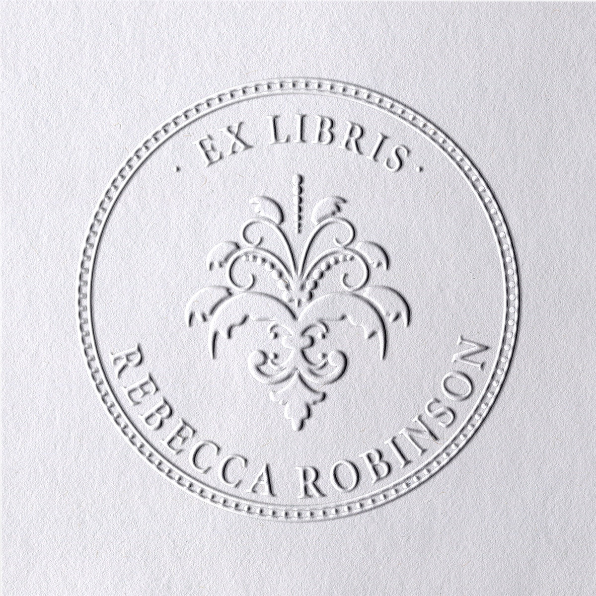 Sello en Seco Personalizado para Libros Ex Libris Flor de Lis2