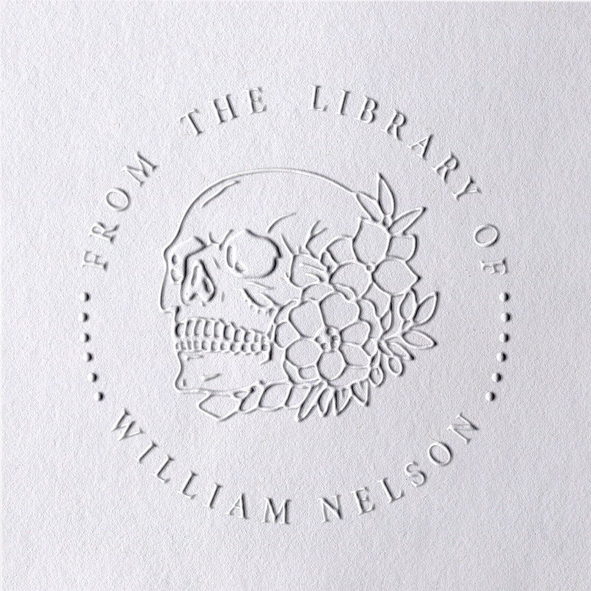 Sello en Seco de Libro Calavera Personalizada de la Biblioteca2