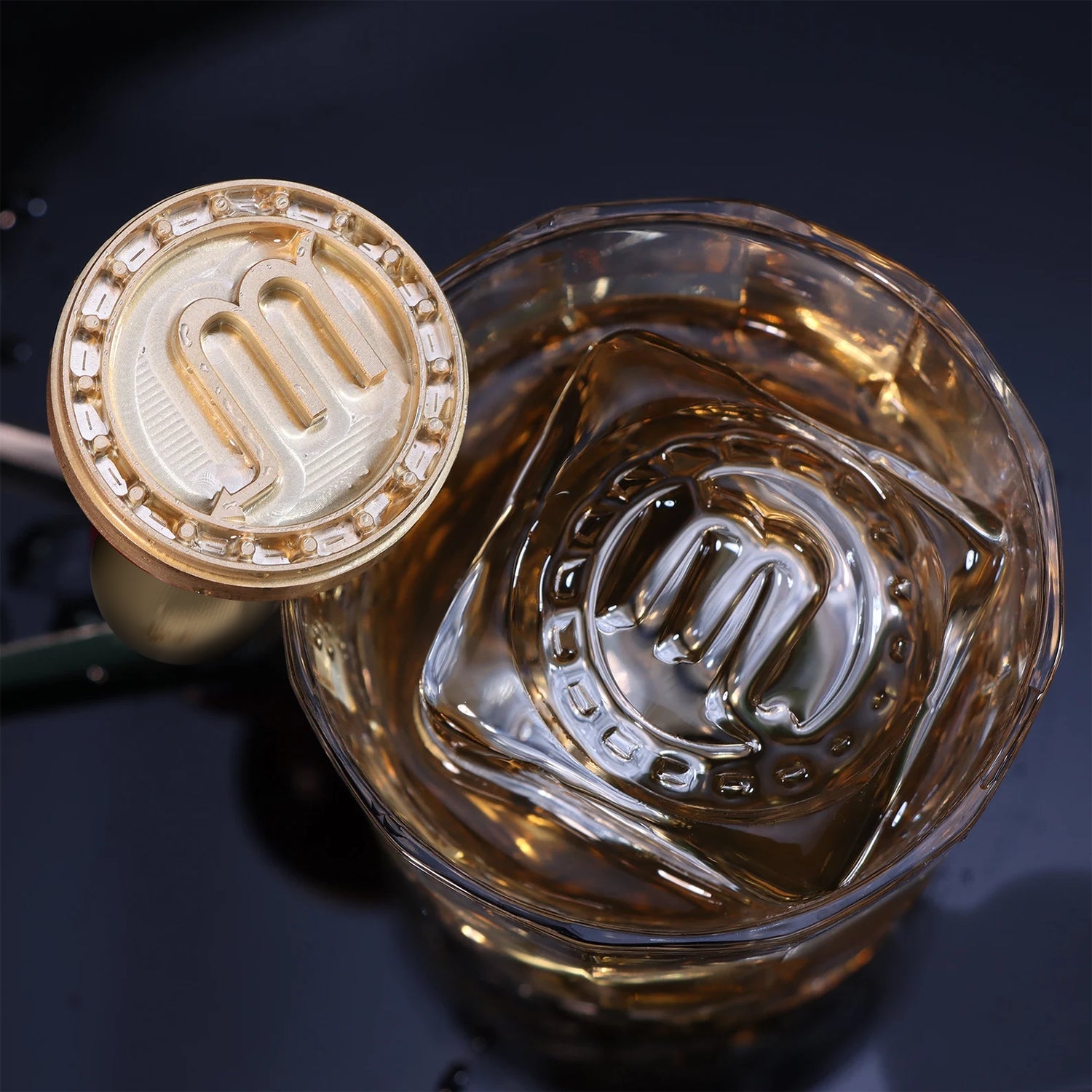 Sello de Caucho de Hielo de Latón con Moneda de Cristal para Bartender y Planificador111