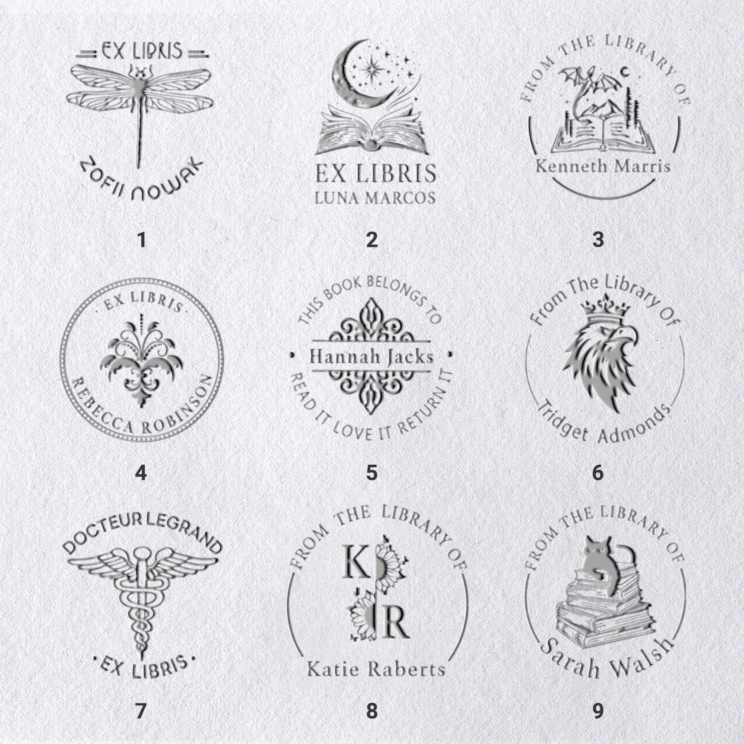 Sello en Seco para Libros Personalizado (12 Diseños)3