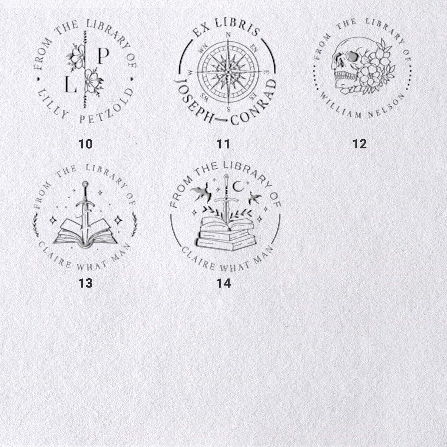 Sello en Seco para Libros Personalizado (12 Diseños)4