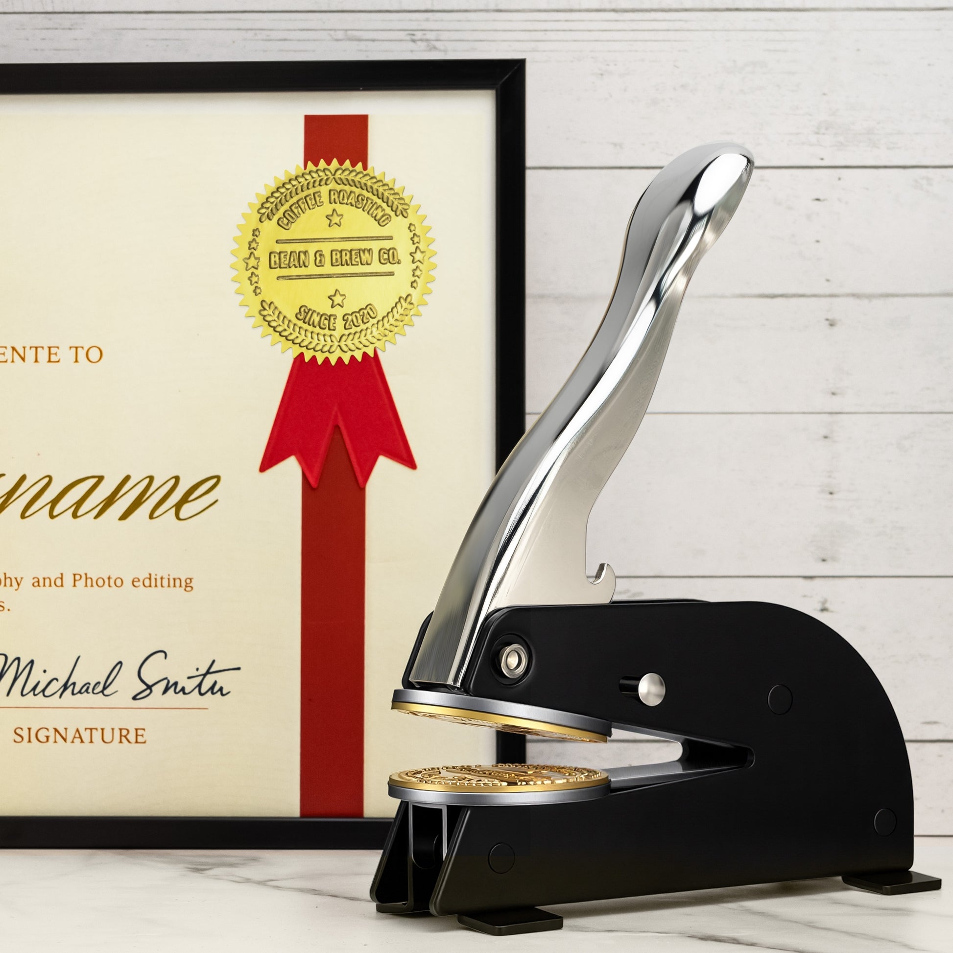 Extra Large Custom Design Desktop Embossers with Your Artwork - Heavy Duty Embosser stamprints