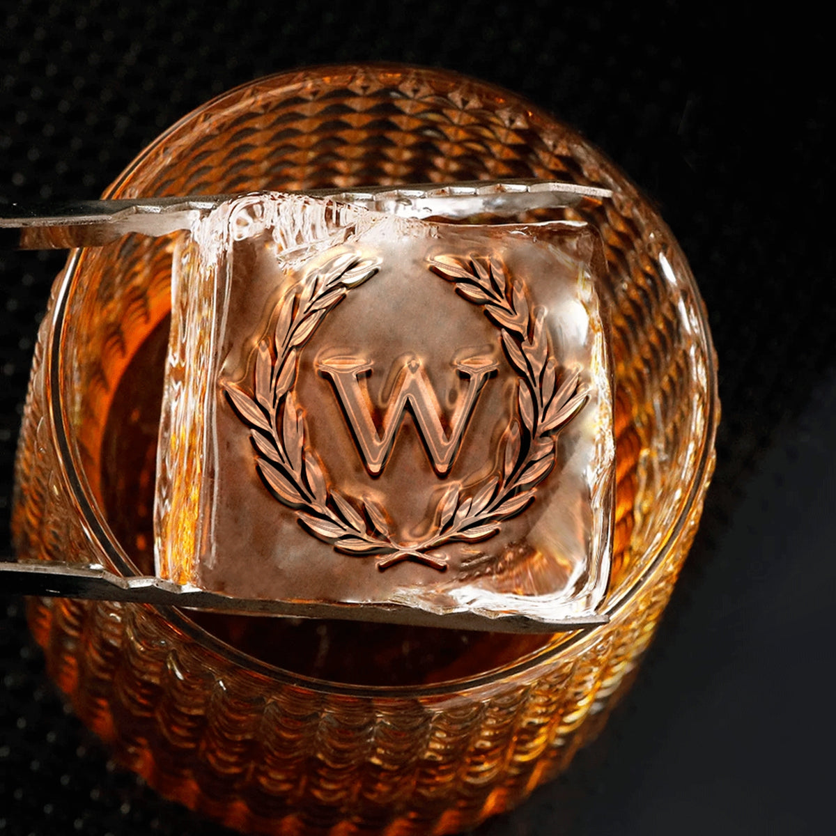 Sello de caucho de hielo de latón con monograma simple de laurel honorable para Bartender y planificador1