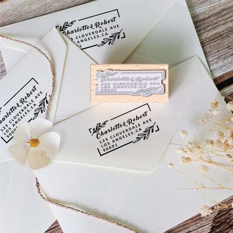 sello de caucho de madera personalizado rectangular para dirección1